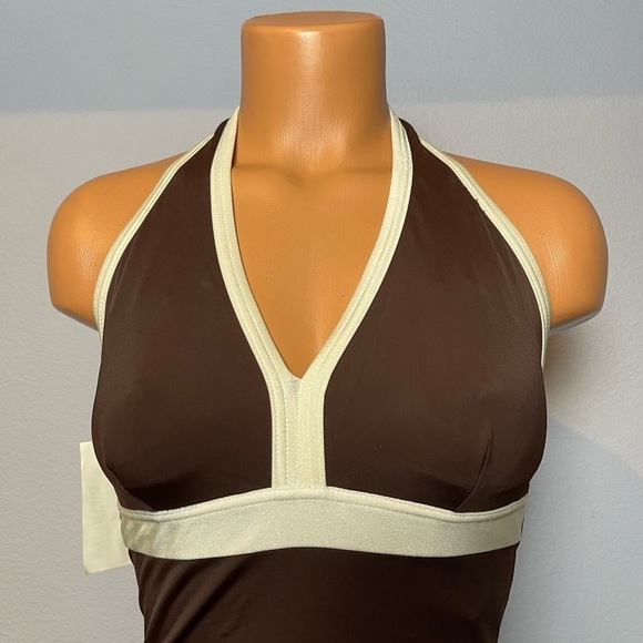 Inc Chocolate V-Neck Halter One Piece with High Back (SW21) - Picture 2 of 9